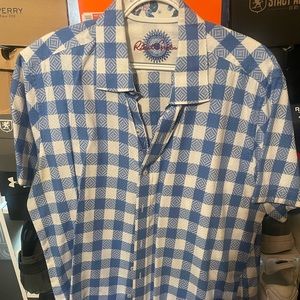 Robert Graham Blue and White button up short sleeve dress shirt